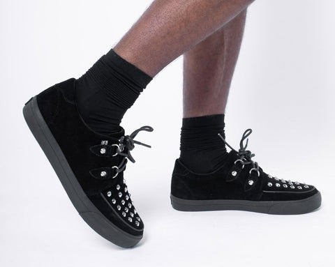 Creeper Sneaker Mid Top Skull Black & White Suede – T.U.K. Shoes
