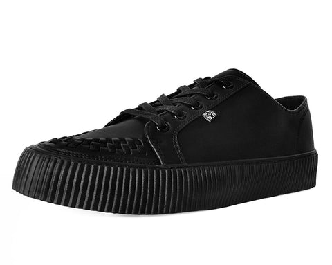 Black Leather Lace-Up Creeper Sneaker