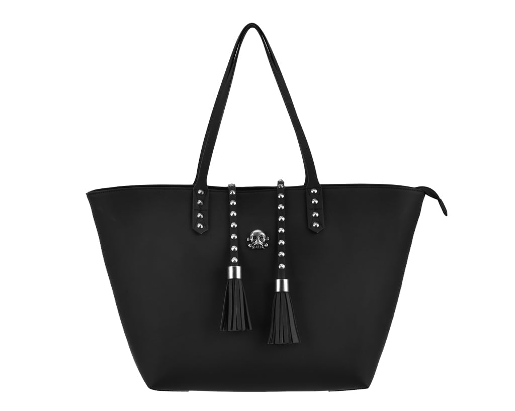 BG01 Black Studded Tassel Tote Bag Black