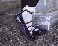 Burgundy Crinkle Patent Multi-Strap Viva Low Mary Jane