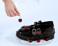 Black Leather Cherry Buckle Mary Jane