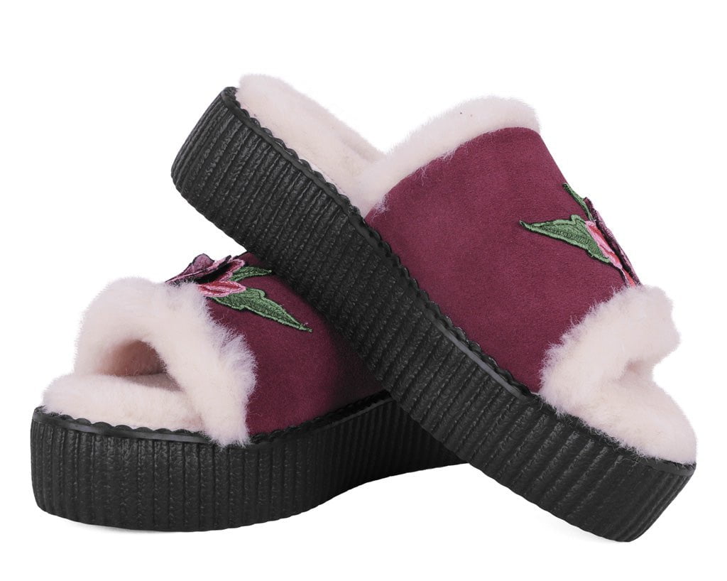 Burgundy best sale fur slides