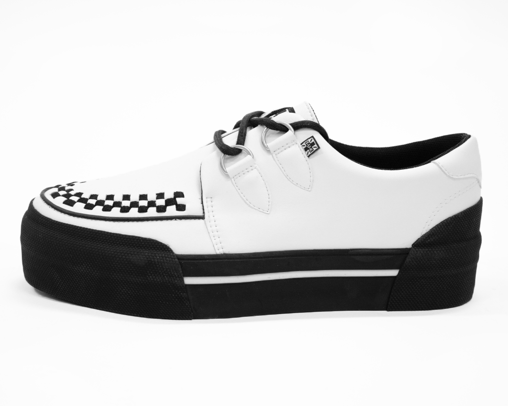 T.U.K. - Doubledecker Creeper Black/White Tukskin - Sapatos de Mulher