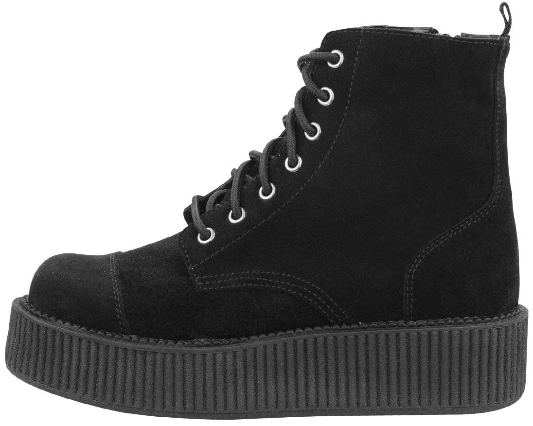 Black Suede Combat Creeper Boots - T.U.K. Shoes