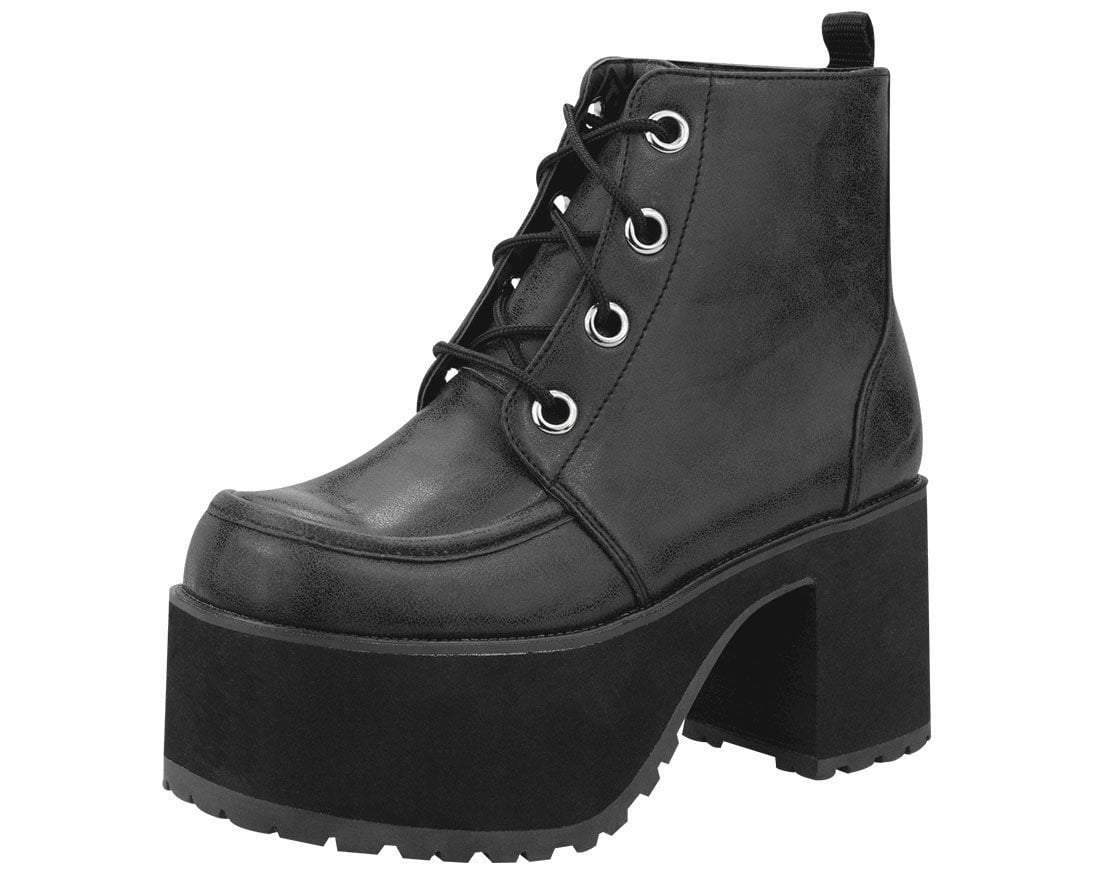 Black Vegan Faux Leather Lace Up Ankle Boots In Wide E Fit & Extra Wide EEE  Fit