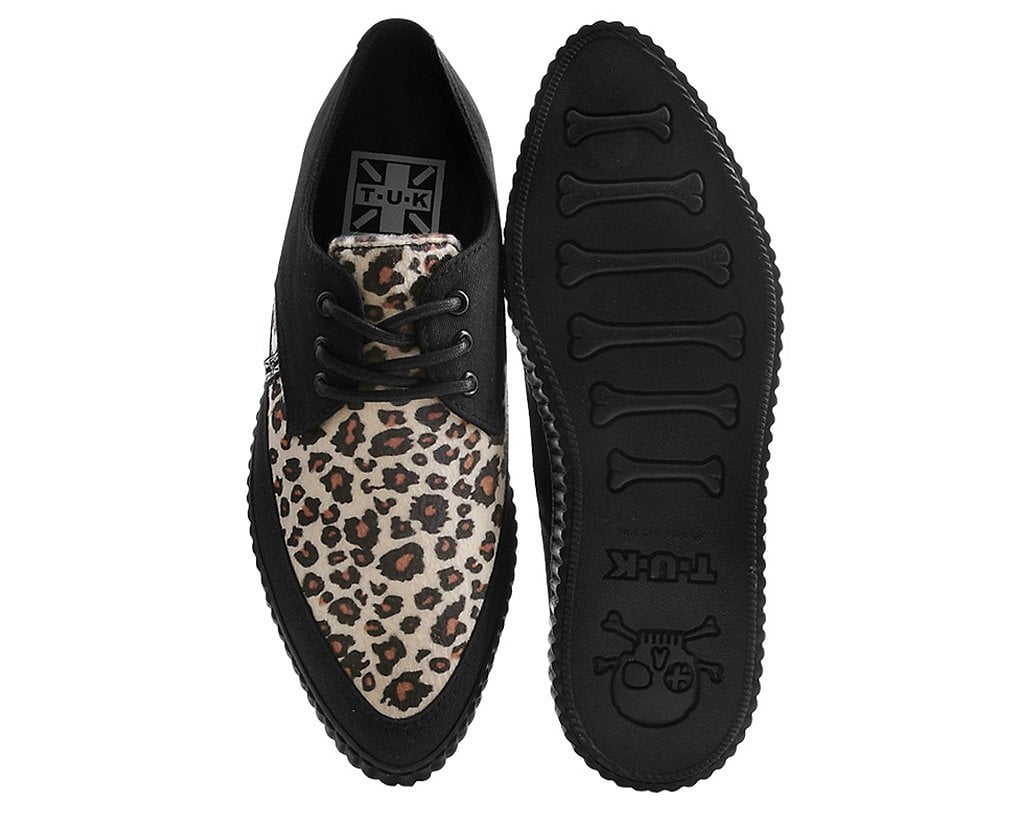 Black & Leopard Twill Pointed Toe Lace Up EZC Shoe