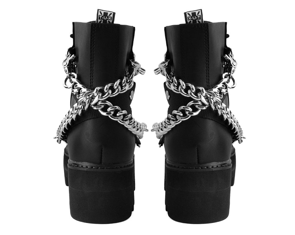 Black Vegan 7-Eye Chain & Strap Dino Lug Creeper Boot