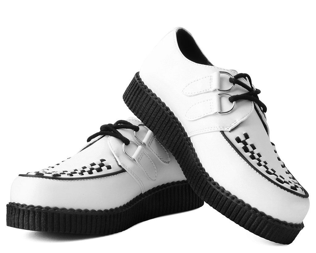 White Leather Trainer & Black Sole Creeper Sneakers – T.U.K.