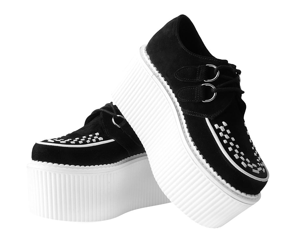 Creeper Sneaker Mid Top Skull Black & White Suede – T.U.K. Shoes